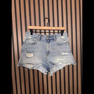 Rag & Bone Jean Shorts 28 Womens Blue Boyfriend Maya High Rise Denim Distressed